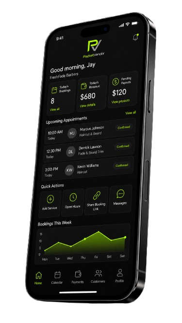 PocketVendor mobile app phone mockup